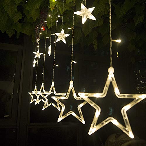 SALCAR luci colorate di Natale del LED 2 * 1 metro 12 stelle colorate illuminano tenda per le feste di Natale, Decorare, Party, 8 programmi scelta di colori (bianco caldo)