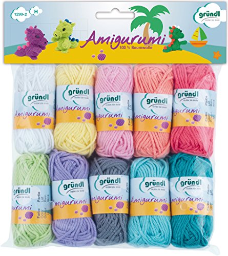 Gründl Amigurumi Set di gomitoli di lana, Cotone, Multicolore, confezione con 10 pezzi