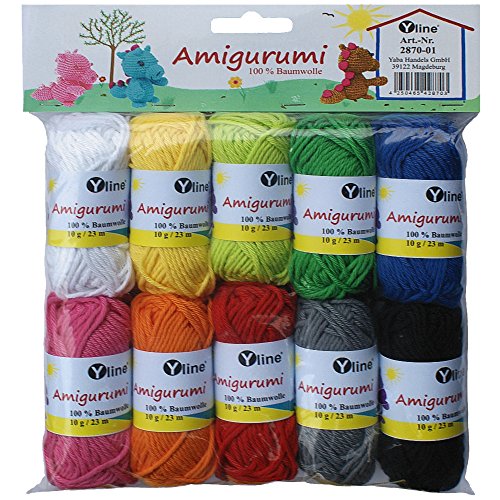 Assortimento di 10 gomitoli di lana Amigurumi 10 g, 100% cotone, filato, lana per maglia, filato per uncinetto, 2870-01